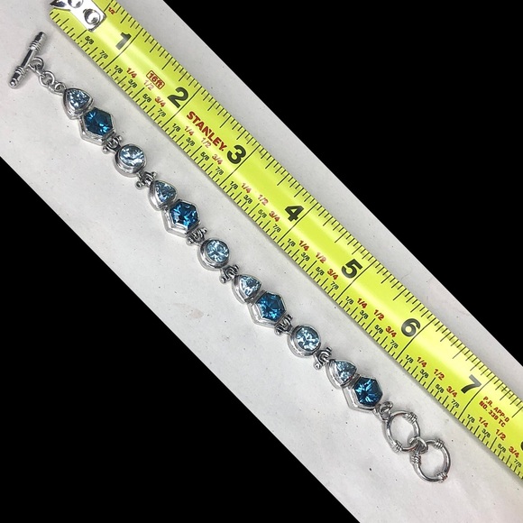 FACETED BLUE TOPAZ Sterling Silver Toggle Bracelet - Picture 11 of 12